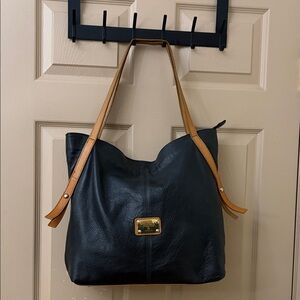 VALENTINA ITALIA Black and Tan GENUINE Leather Tote Bag